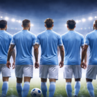 I giocatori in scadenza della Lazio: calciatori di spalle in campo sotto le luci dello stadio