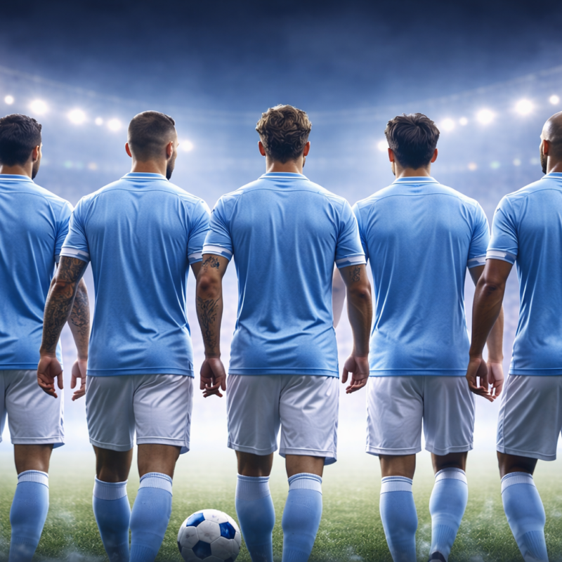 I giocatori in scadenza della Lazio: calciatori di spalle in campo sotto le luci dello stadio