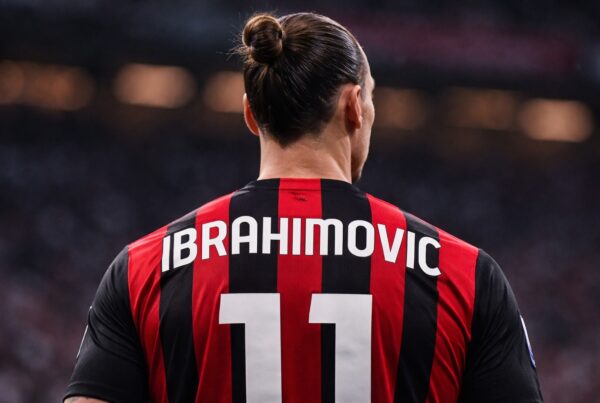 Calciatore di spalle con maglia rossonera “IBRAHIMOVIC”, immagine collegata all’articolo Ibrahimović lascia il Milan