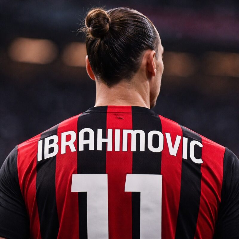 Calciatore di spalle con maglia rossonera “IBRAHIMOVIC”, immagine collegata all’articolo Ibrahimović lascia il Milan