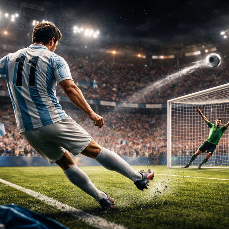 Gol olimpico realizzato direttamente da calcio d’angolo in uno stadio affollato, con traiettoria arcuata verso la porta.