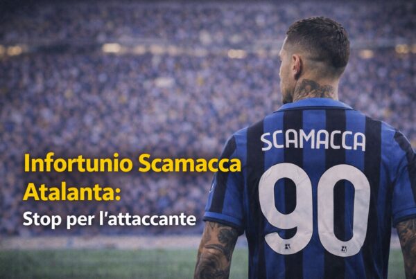 Gianluca Scamacca con maglia Atalanta numero 90 e scritta Infortunio Scamacca Atalanta: Stop per l’attaccante