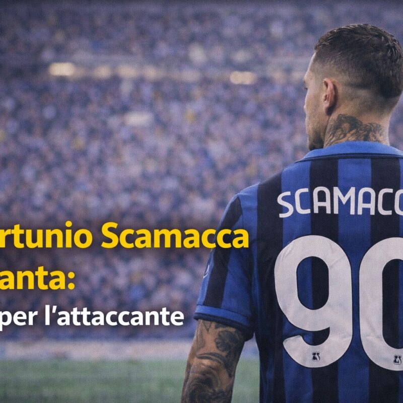 Gianluca Scamacca con maglia Atalanta numero 90 e scritta Infortunio Scamacca Atalanta: Stop per l’attaccante
