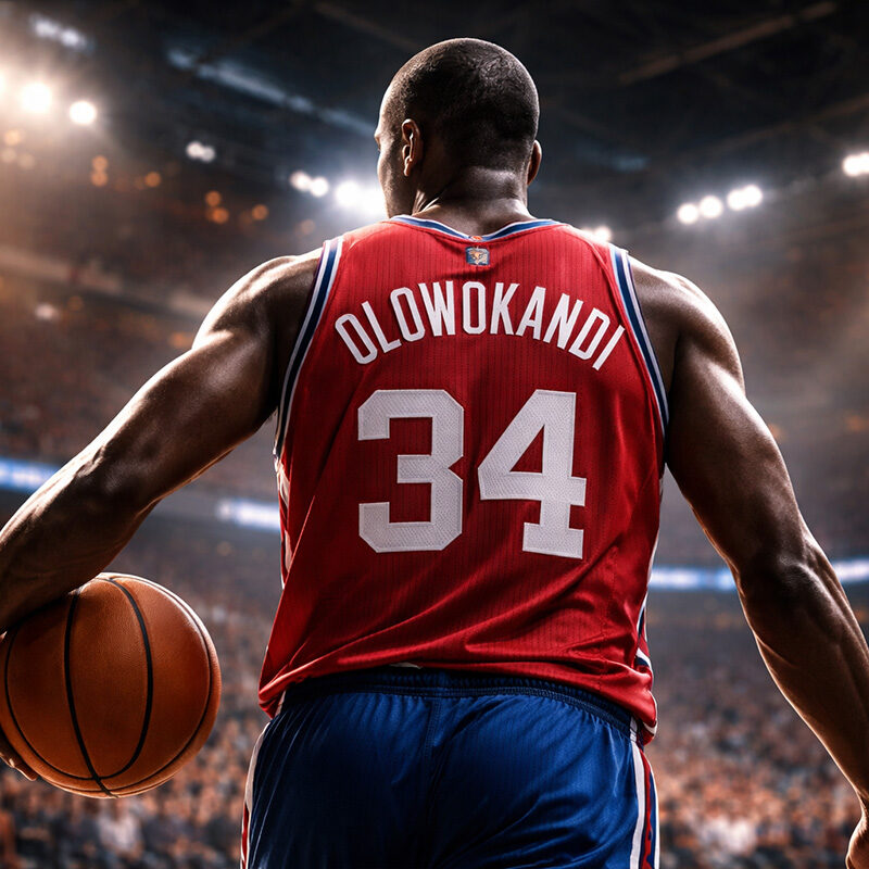 Michael Olowokandi di spalle in campo NBA con maglia Clippers durante una partita