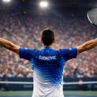 Quanto guadagna Djokovic: tennista di spalle in campo con braccia aperte davanti al pubblico