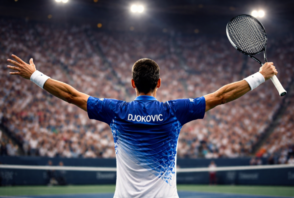 Quanto guadagna Djokovic: tennista di spalle in campo con braccia aperte davanti al pubblico