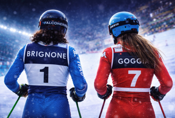 Rivalità Goggia-Brignone: Sofia Goggia e Federica Brignone di spalle sulla neve prima di una gara di sci
