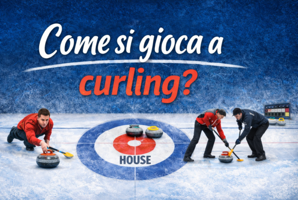 Come si gioca a curling? immagine con giocatori sul ghiaccio e stone in house