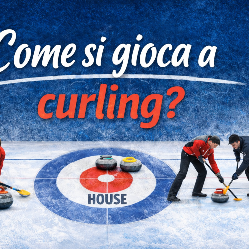 Come si gioca a curling? immagine con giocatori sul ghiaccio e stone in house