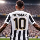 Neymar di spalle con maglia stile Santos numero 10, immagine per articolo Neymar torna al Santos e ritorno alle origini.