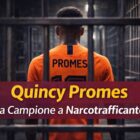 Quincy Promes di spalle con maglia Olanda dietro le sbarre, grafica con titolo Quincy Promes da Campione a Narcotrafficante.