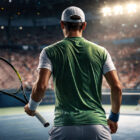 Tennista di spalle in campo durante una partita ATP, immagine illustrativa della corsa Cobolli Top 10 nel ranking mondiale