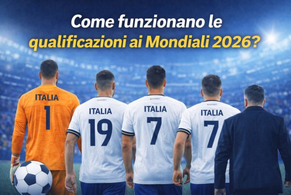 Giocatori dell’Italia di spalle con scritta “Italia” e numero di maglia sotto il titolo - Cosa dev fare l'Italia per qualificarsi ai prossimi mondiali 2026?