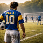 Gianfranco Zola di spalle con maglia numero 10 del Parma su campo da calcio durante allenamento