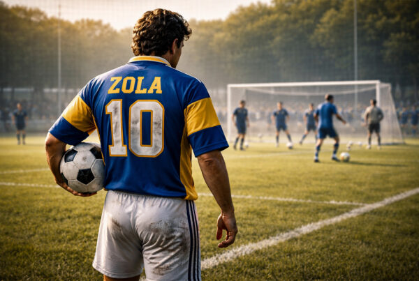 Gianfranco Zola di spalle con maglia numero 10 del Parma su campo da calcio durante allenamento