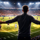 Allenatore di spalle osserva tattica centravanti spazio in partita di calcio moderno