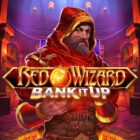 Slot Red Wizard Bank It Up di Playtech con mago rosso e sfere di energia nel castello magico