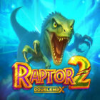 Slot Raptor 2 di Yggdrasil con dinosauro raptor e logo DoubleMax nella giungla preistorica