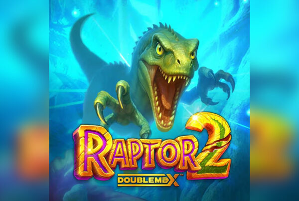 Slot Raptor 2 di Yggdrasil con dinosauro raptor e logo DoubleMax nella giungla preistorica
