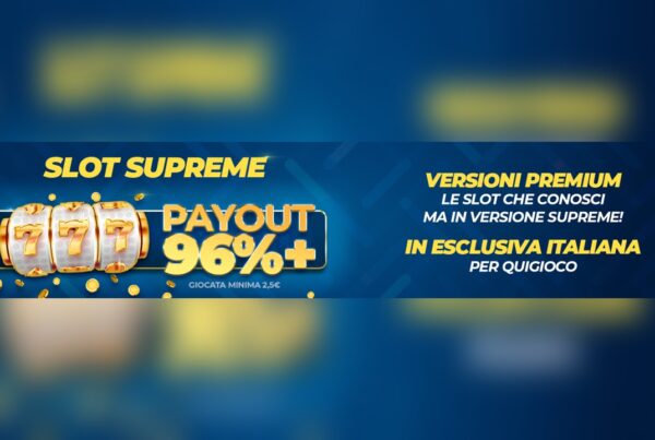 Vincite Slot Supreme di Quigioco banner con RTP 96% e slot premium