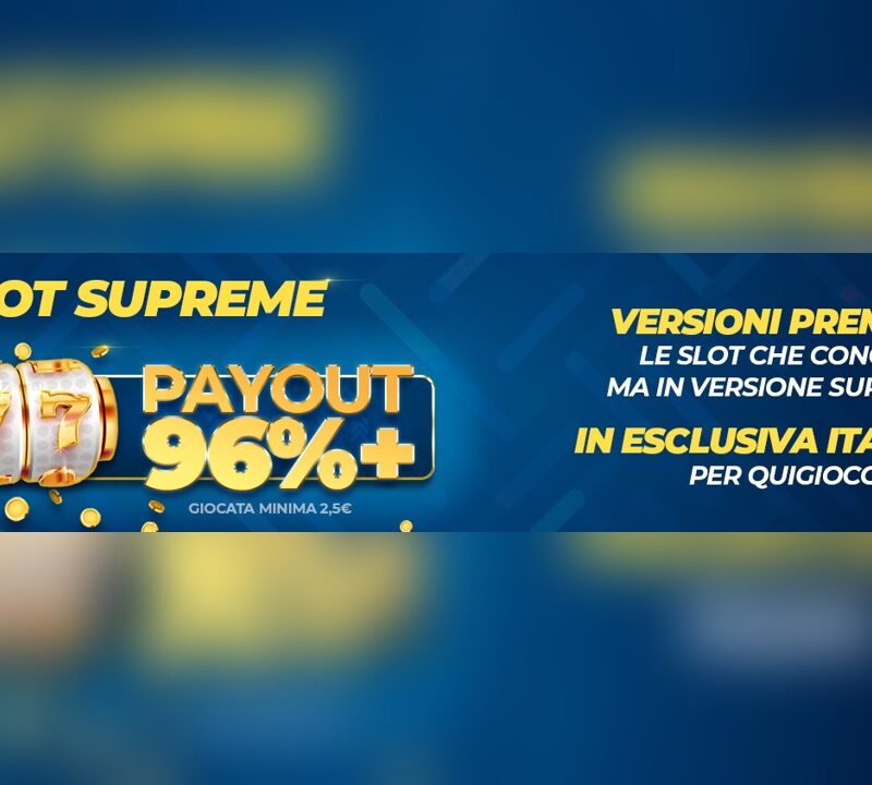 Vincite Slot Supreme di Quigioco banner con RTP 96% e slot premium