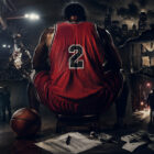 Eddie Curry rappresentato di spalle in un’illustrazione sportiva realistica NBA tra carriera e difficoltà personali