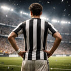 Manuel Ugarte Juve centrocampista visto di spalle in uno stadio illuminato durante una partita