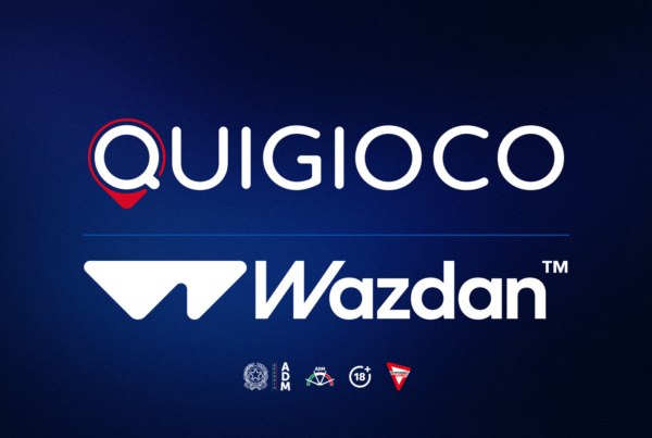 Logo Quigioco e Wazdan su sfondo blu – integrazione Wazdan su Quigioco