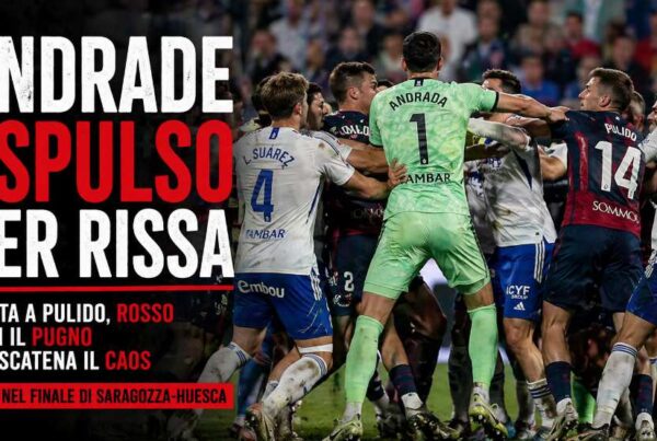 Andrade espulso per rissa: portiere di spalle coinvolto in mischia tra giocatori durante partita