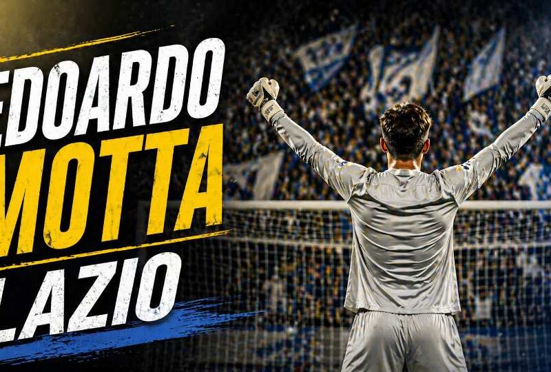 Edoardo Motta Lazio: portiere di spalle esulta davanti alla porta e alla curva di tifosi