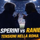 Ranieri ruolo Roma 2026: Gasperini e Ranieri di spalle discutono animatamente in uno stadio con grafica sportiva