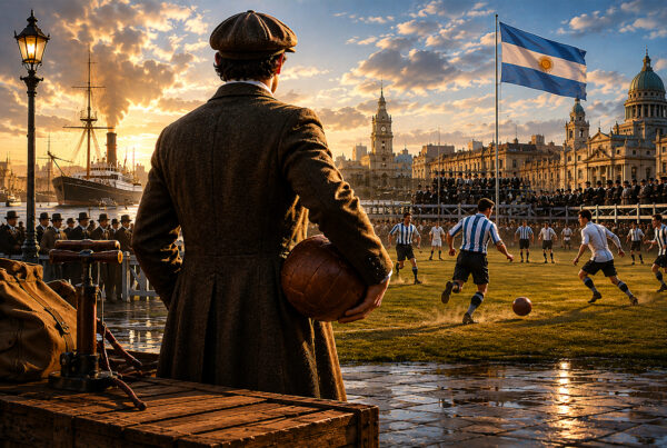 Hutton osserva una storica partita di calcio argentino nel porto di Buenos Aires al tramonto