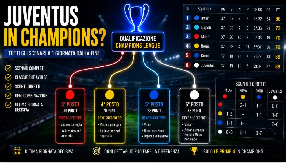 Juventus in Champions? Spareggi differenza reti