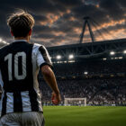 Pipitò osserva il campo in uno stadio illuminato durante una partita della Juventus giovanile