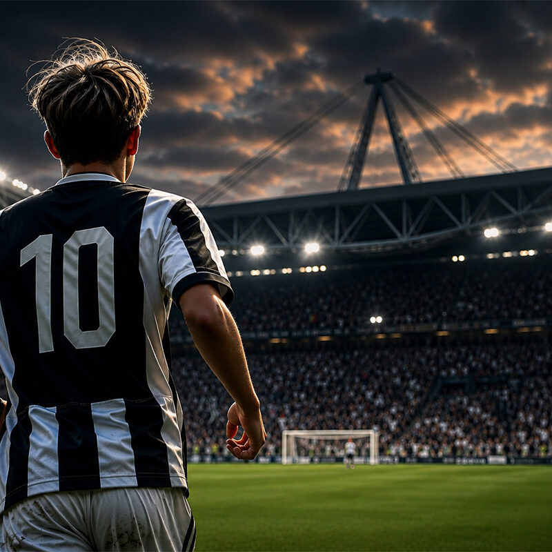 Pipitò osserva il campo in uno stadio illuminato durante una partita della Juventus giovanile