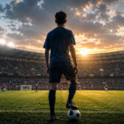 Adolescente di spalle in uno stadio mentre rappresenta i talenti nel calcio italiano durante un allenamento professionale