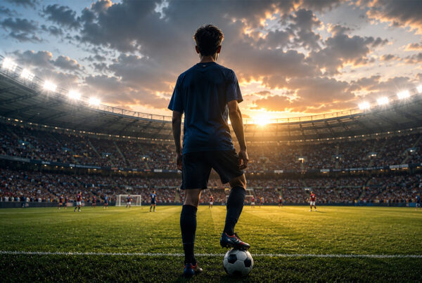 Adolescente di spalle in uno stadio mentre rappresenta i talenti nel calcio italiano durante un allenamento professionale