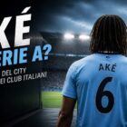 Aké in Serie A: calciatore di spalle con maglia numero 6 entra in campo dallo spogliatoio verso lo stadio illuminato