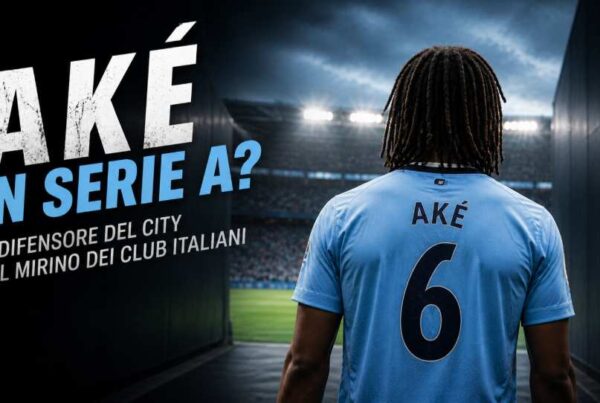 Aké in Serie A: calciatore di spalle con maglia numero 6 entra in campo dallo spogliatoio verso lo stadio illuminato
