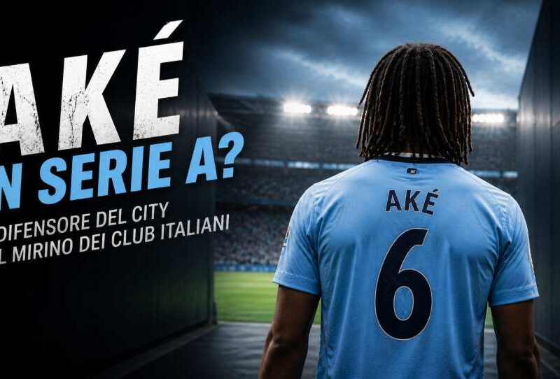 Aké in Serie A: calciatore di spalle con maglia numero 6 entra in campo dallo spogliatoio verso lo stadio illuminato