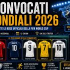 Convocati Mondiali 2026 con grafica sportiva dedicata alle stelle della FIFA World Cup, sagome dei top player internazionali senza volto, stadio illuminato e titolo gigante sui convocati ufficiali del Mondiale 2026.