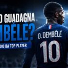 Quanto guadagna Dembélé: calciatore di spalle con maglia numero 10 in uno stadio illuminato