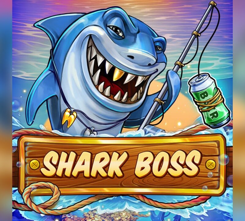 Slot Shark Boss con squalo pescatore, lenza con esca e ambientazione marina nella divertente fishing slot di Red Tiger