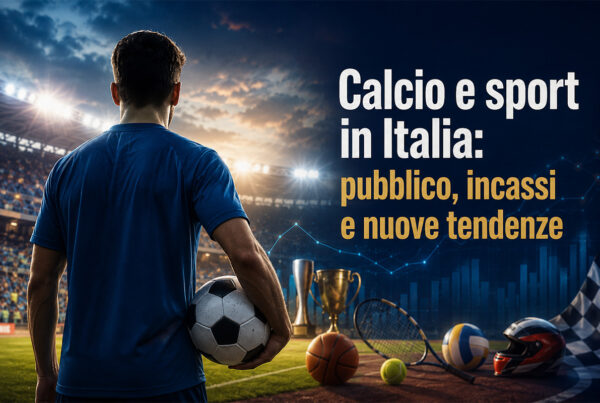 Calcio e sport in uno stadio con atleta di spalle e attrezzature sportive che rappresentano pubblico, incassi e nuove tendenze in Italia
