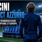 Roberto Mancini ripreso di spalle davanti alla panchina della Nazionale italiana con il titolo Mancini nuovo ct azzurro e il sottotitolo "FIGC pronta a riabbracciare il tecnico campione d'Europa". Grafica dedicata al possibile ritorno di Mancini sulla panchina dell'Italia.