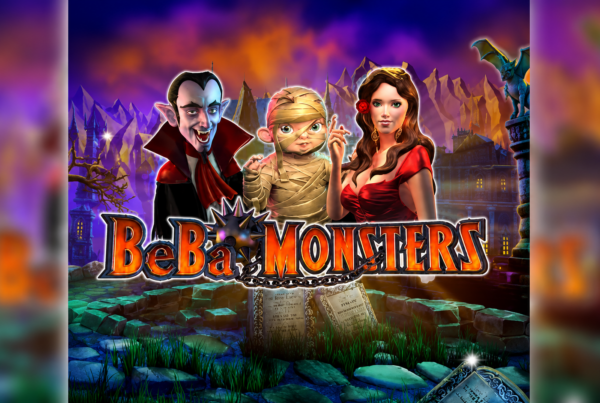 Slot Beba Monster di SevenABC con Dracula, una mummia e una vampira davanti a un castello infestato, ambientazione horror in stile cartoon e grafica ricca di dettagli.