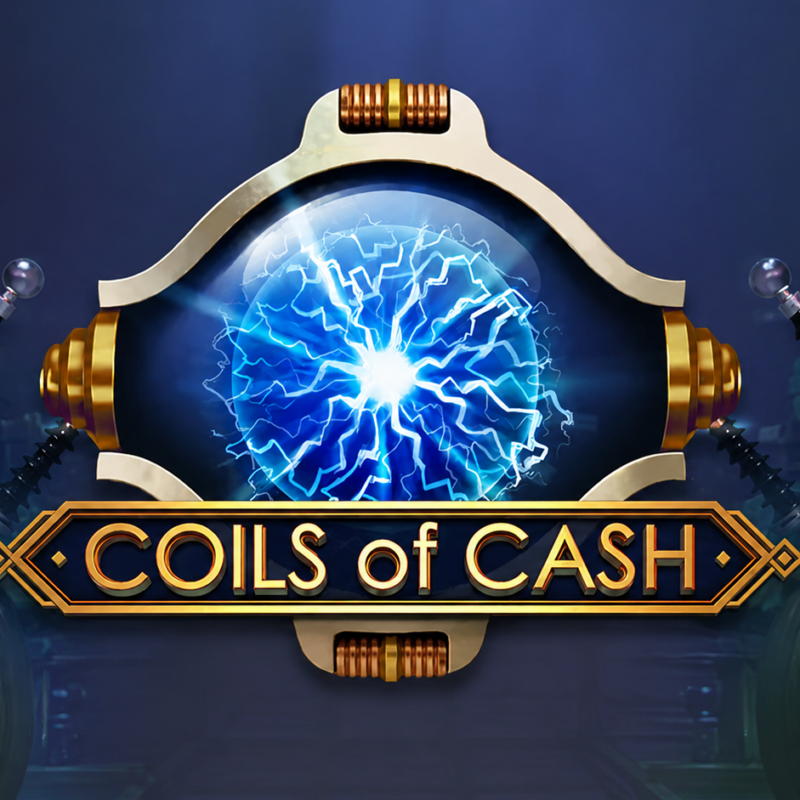 Slot Coils Of Cash di Play'n GO con bobina elettrica al centro, scariche di energia, ambientazione steampunk e laboratorio futuristico dedicato ai moltiplicatori progressivi.