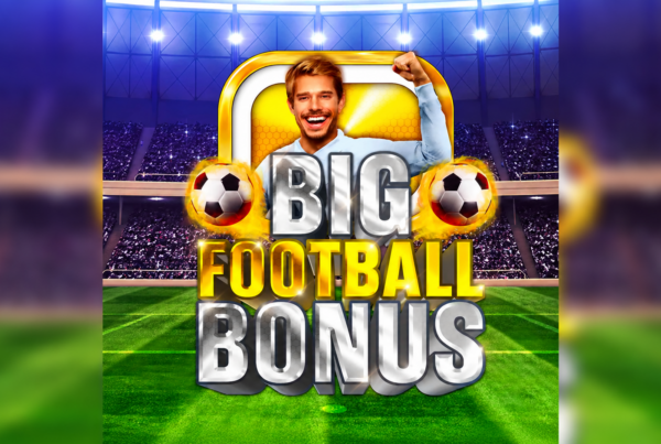 Slot Big Football Bonus di Inspired con calciatore esultante, palloni da calcio, stadio illuminato e logo della slot dedicata al mondo del calcio con Big Bonus™ e Free Spins.