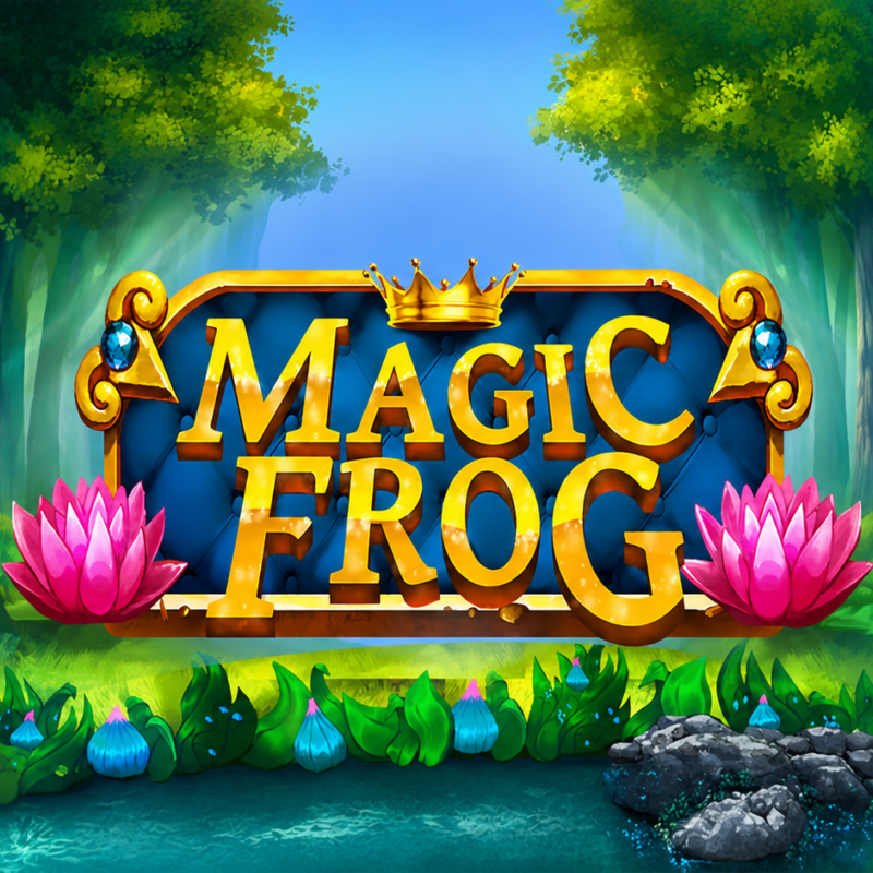 Slot Magic Frog di WorldMatch con logo dorato, ninfee rosa e ambientazione fiabesca in una foresta incantata.