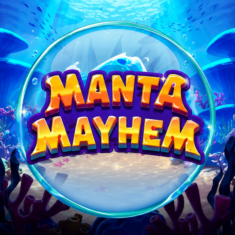 Slot Manta Mayhem di Play'n GO con logo della slot, manta gigante, fondale oceanico e ambientazione subacquea dedicata a perle magiche, Free Spins e tesori sommersi.
